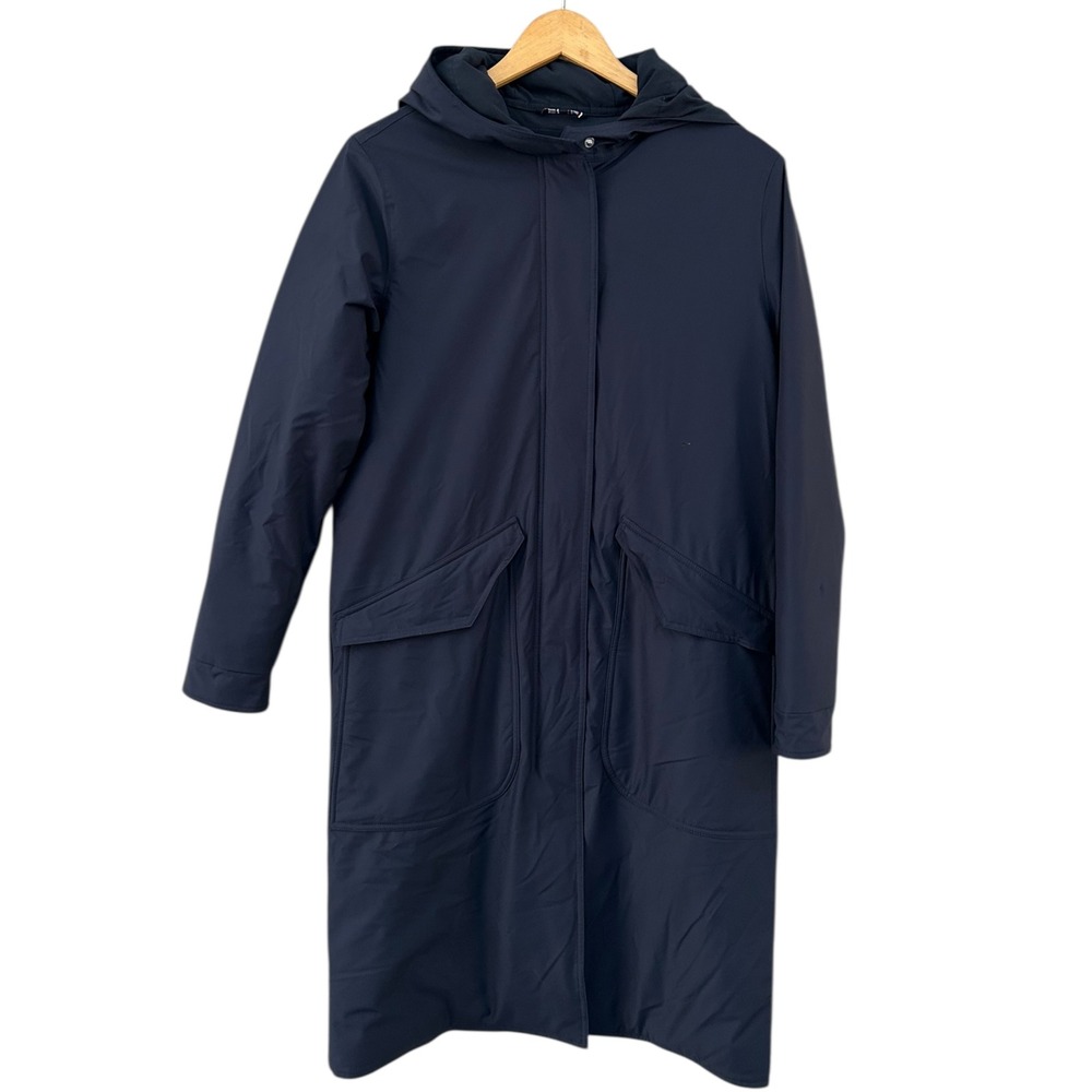 Tory Burch Sport Down Feather Parka Coat Navy Hooded Puffer Insulated Sz XS READ
